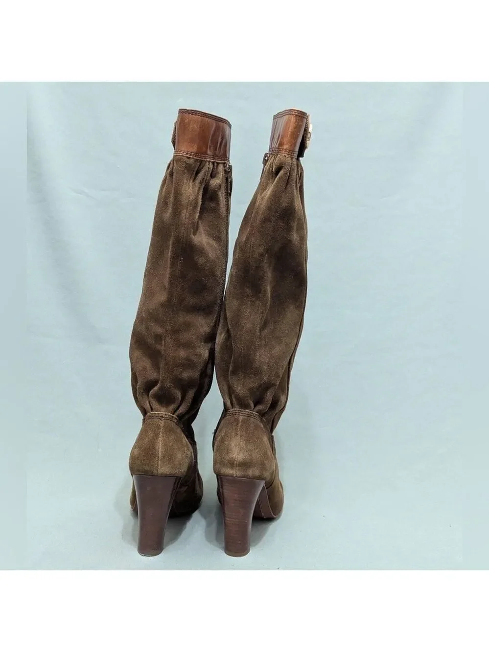 Michael Kors Boots Womens Knee-High Block High Heels Brown Suede Pleats Size 5.5